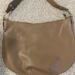 Modern Chic Taupe Leather Shoulder Bag with Adjustable Strap